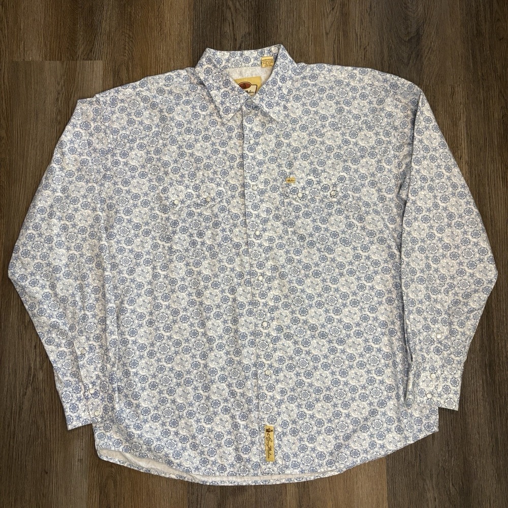 Larry Mahan Shirt Mens XXL Cowboy Collection Blue Paisley Pearl Snap Sawtooth - Picture 2 of 13